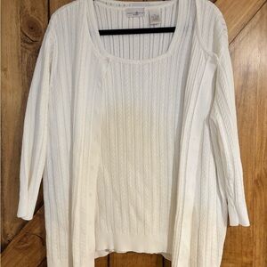 Women's Plus Size White Cable Knit Cardigan Sweater Set - Size 1x